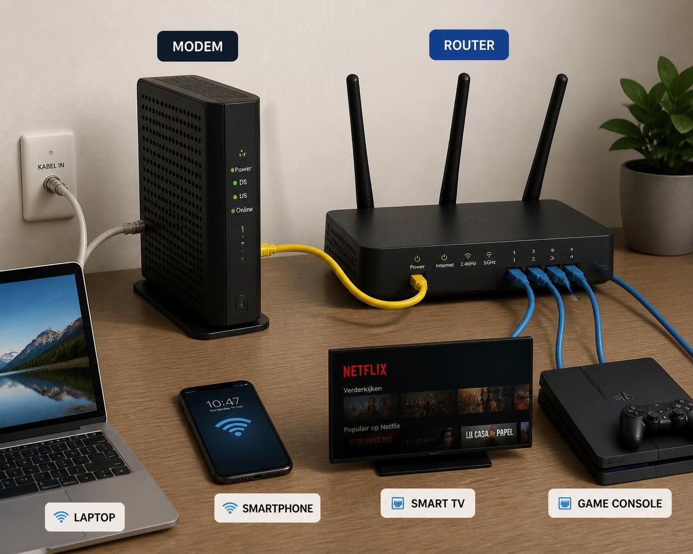 ontdek het verschil tussen een router en een modem uitgelegd in eenvoudige termen, zodat je precies weet hoe beide apparaten werken en wat hun functies zijn.