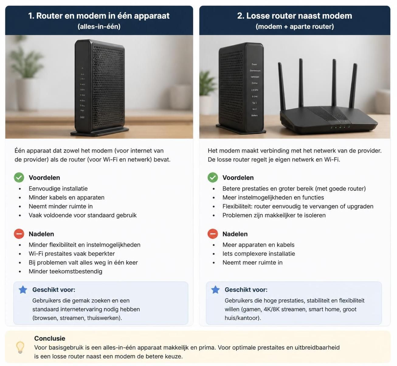 ontdek het verschil tussen een modem en een router, hun functies en hoe ze samenwerken om jouw internetverbinding thuis te verzorgen.