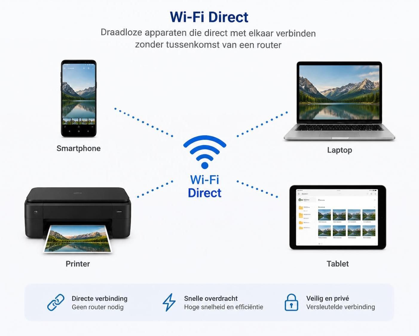 ontdek wat wifi direct is en hoe het werkt om apparaten direct en draadloos met elkaar te verbinden zonder router.